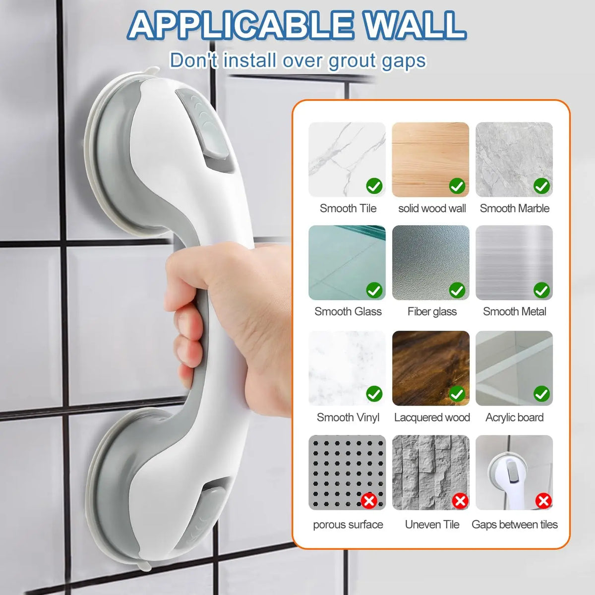 Suction Cup Grab Bar – Heavy Duty Safety Handle for Bathroom Shower Support