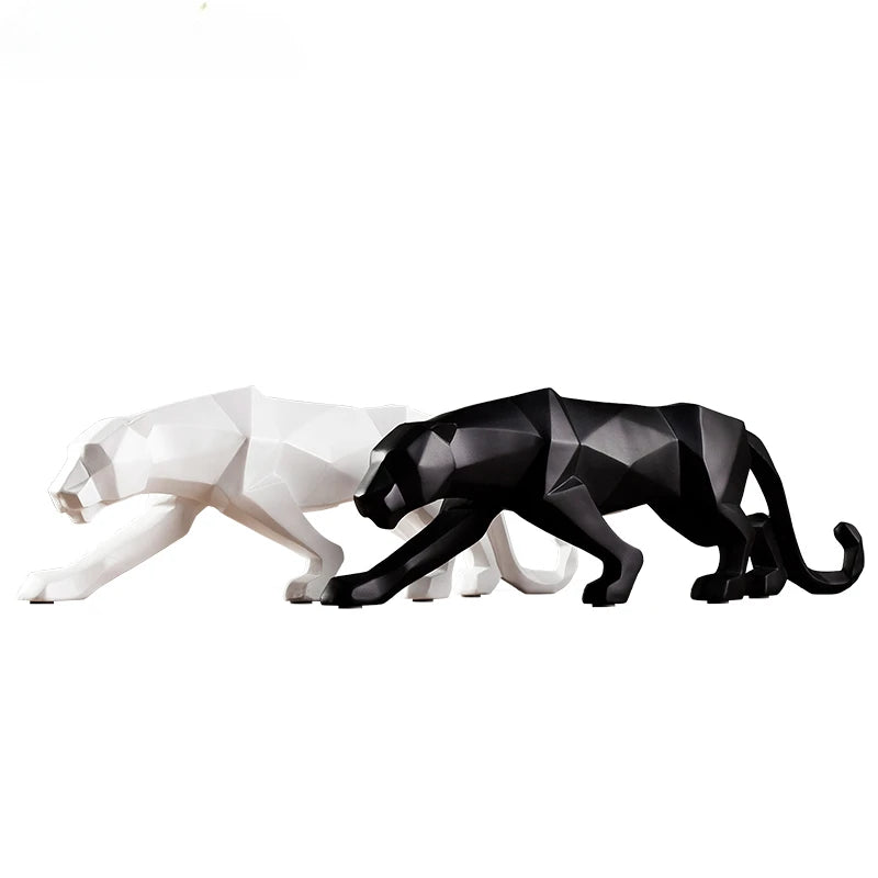 Large Geometric Panther Statue – Abstract Resin Leopard for Home Office Decor
