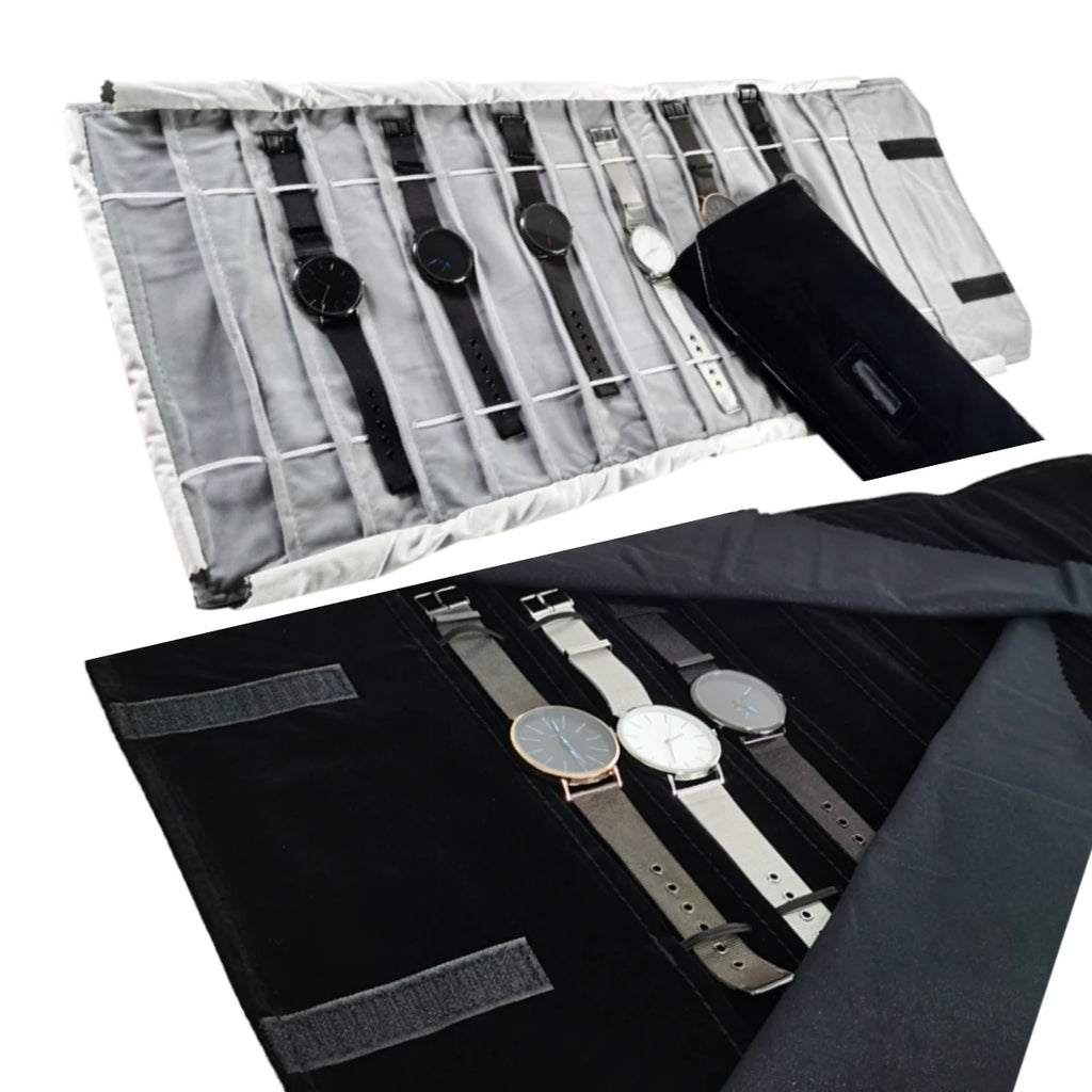 Velvet Watch Roll Bag – Portable Jewelry Organizer for Travel Storage