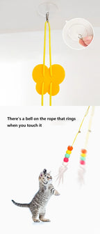 Hanging Door Cat Teaser Toy – Elastic Feather Wand for Boredom Relief