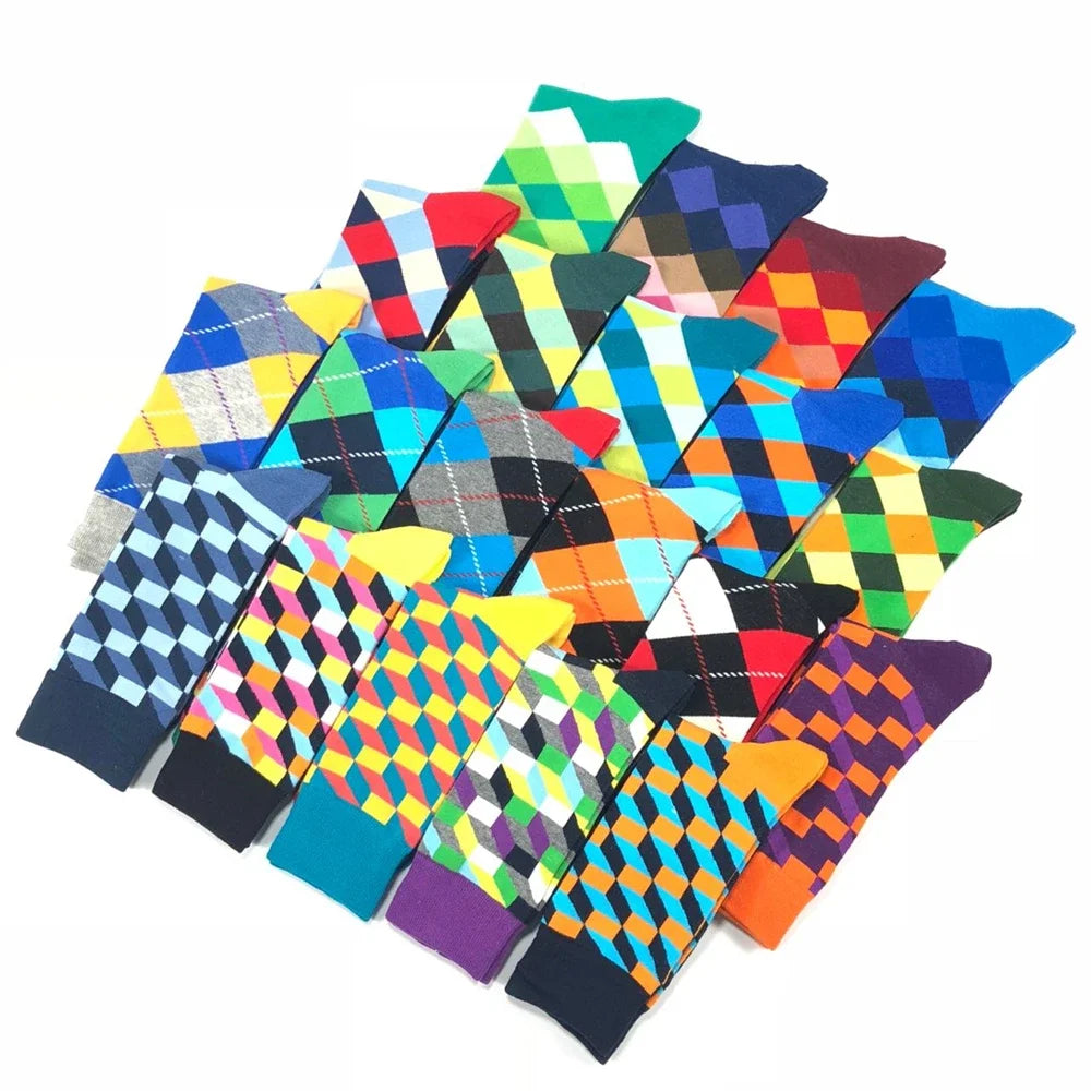 Colorful Cotton Crew Socks – Novelty Patterned Dress Wear for Men