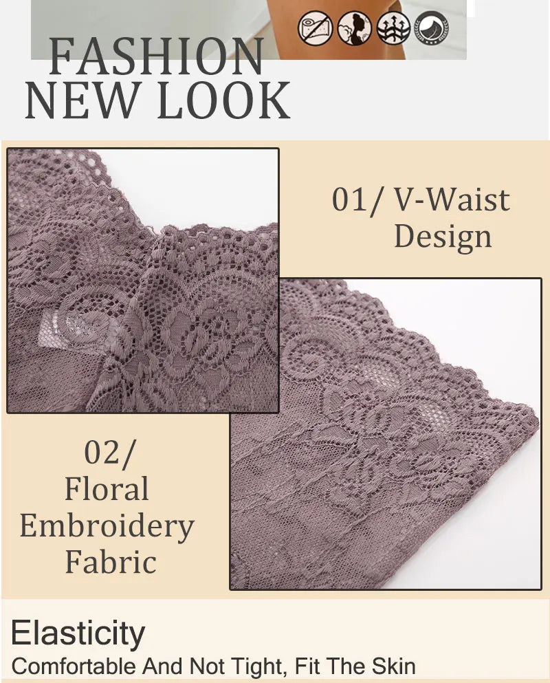 Floral Lace Panties – Sexy V-Waist Breathable Underwear for Women