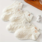 Cartoon Teddy Bear Ankle Socks – Breathable Cotton Casual Footwear for Women