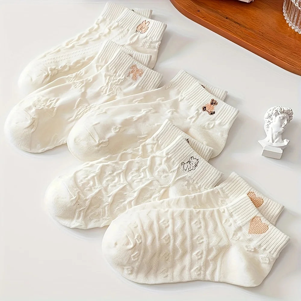Cartoon Teddy Bear Ankle Socks – Breathable Cotton Casual Footwear for Women