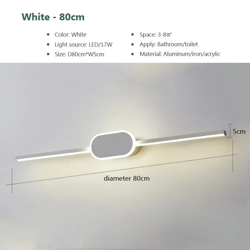 LED Mirror Front Wall Sconce – 40-80cm Strip Light for Bathroom Decor