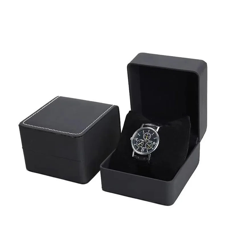 Black PU Leather Watch Box – Single Display Case with Pillow for Men