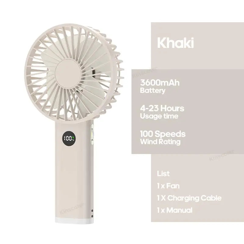 Portable Handheld USB Fan – Rechargeable Stepless Speed Desktop Cooling Fan