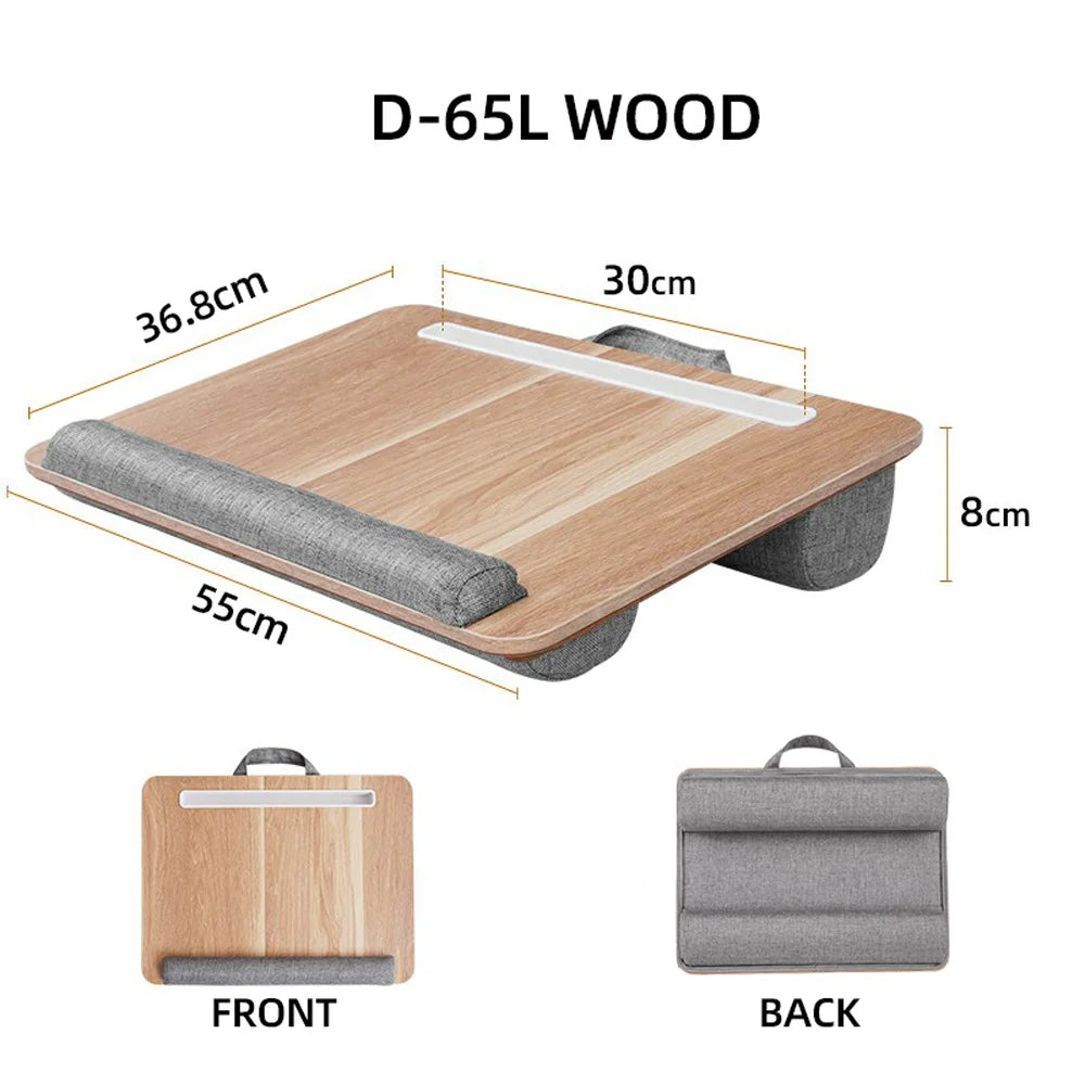Portable Wooden Laptop Bed Desk – 15 Inch Lap Tray with Cushion for Study