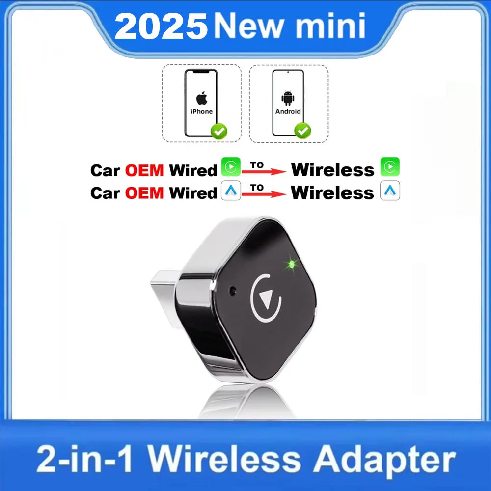 Wireless CarPlay Adapter – 2-in-1 USB Dongle for Apple iPhone and Android Auto