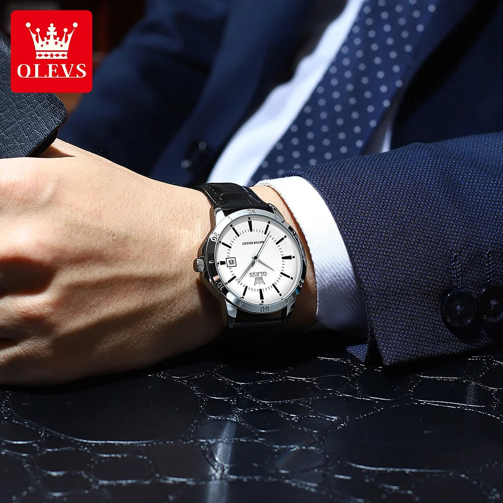 OLEVS Quartz Wristwatch – Leather Strap Classic Date for Men's Business