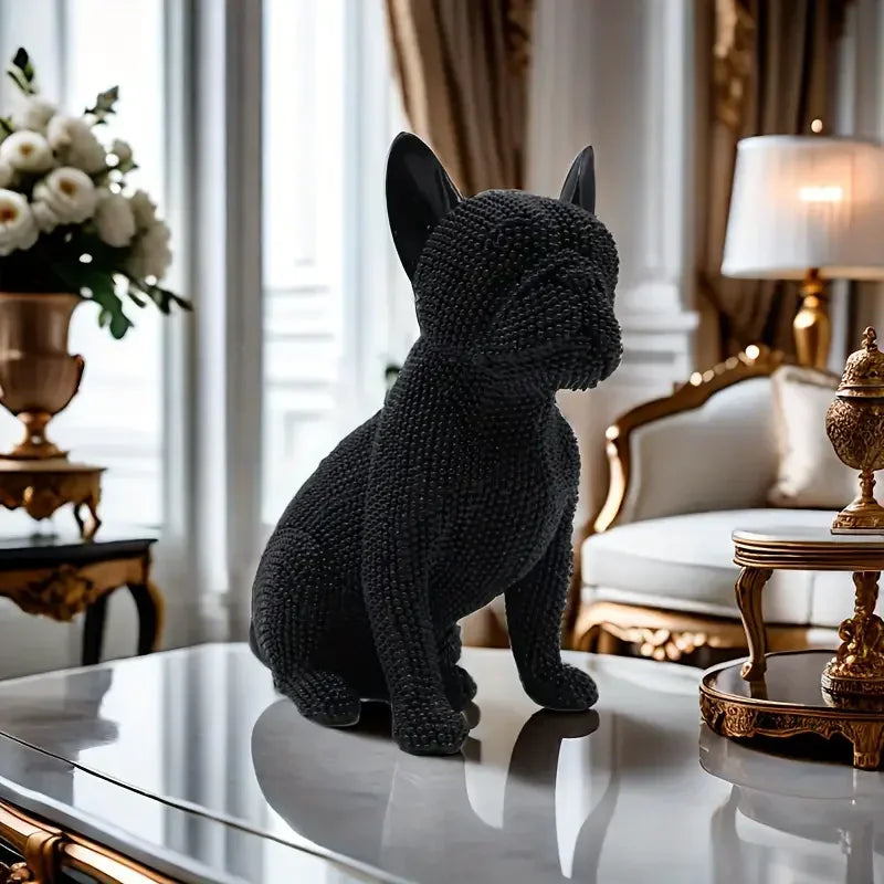Beaded French Bulldog Resin Statue – Colorful Animal Decor for Home Office