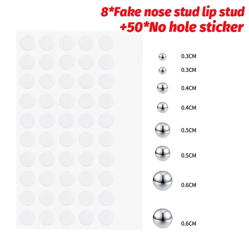 Fake Body Piercing Set – Adhesive Studs for Nose Lips and Eyebrows