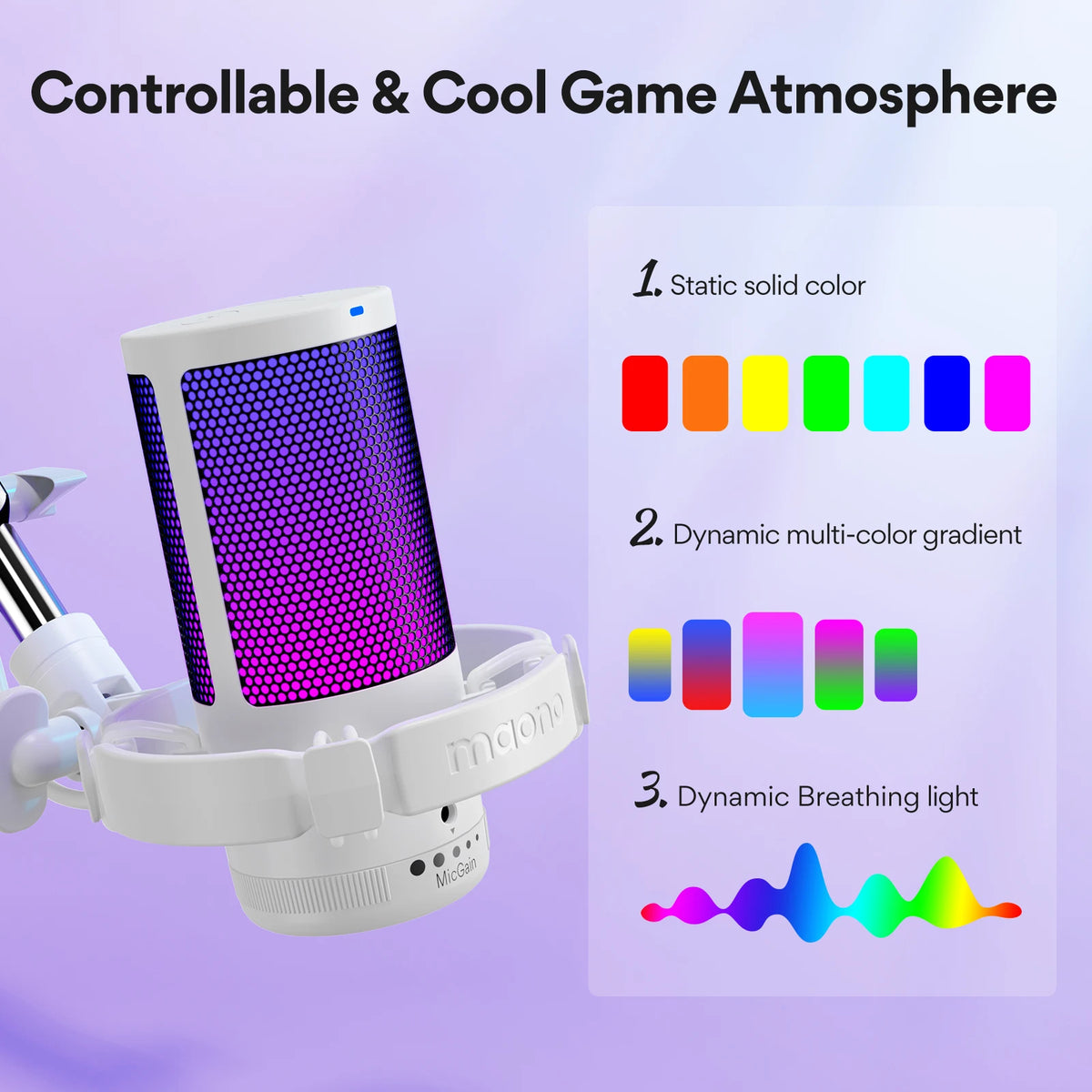 USB Condenser Gaming Microphone – RGB Noise Canceling Mic for PC Streaming