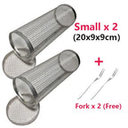 Stainless Steel Rolling Grill Basket – Cylindrical Mesh Rack for BBQ Camping