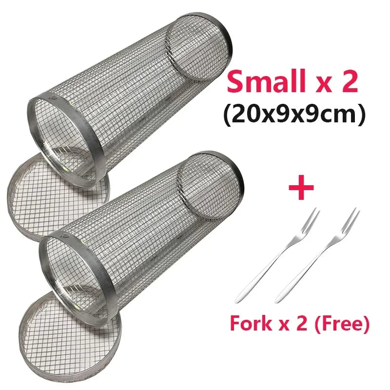 Stainless Steel Rolling Grill Basket – Cylindrical Mesh Rack for BBQ Camping