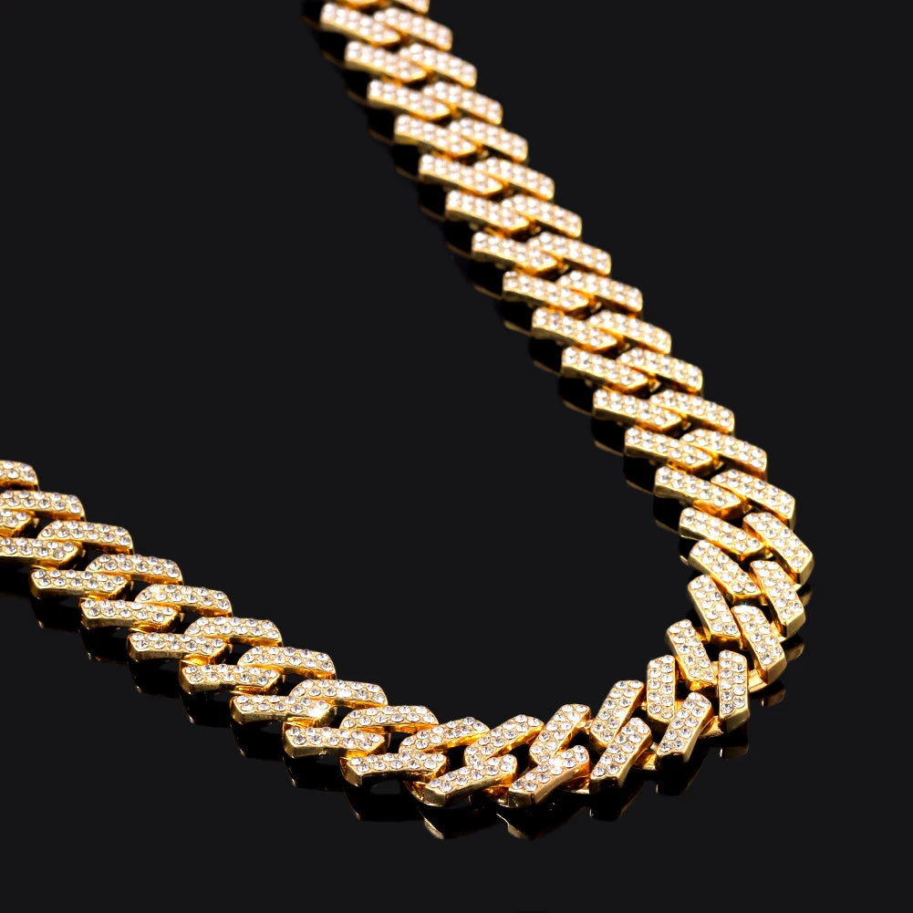 Iced Out Cuban Link Chain – AAA Rhinestone Men's Necklace for Hip Hop Jewelry