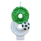Soccer Number Birthday Candles – Green Glitter Cake Toppers for Kids Parties
