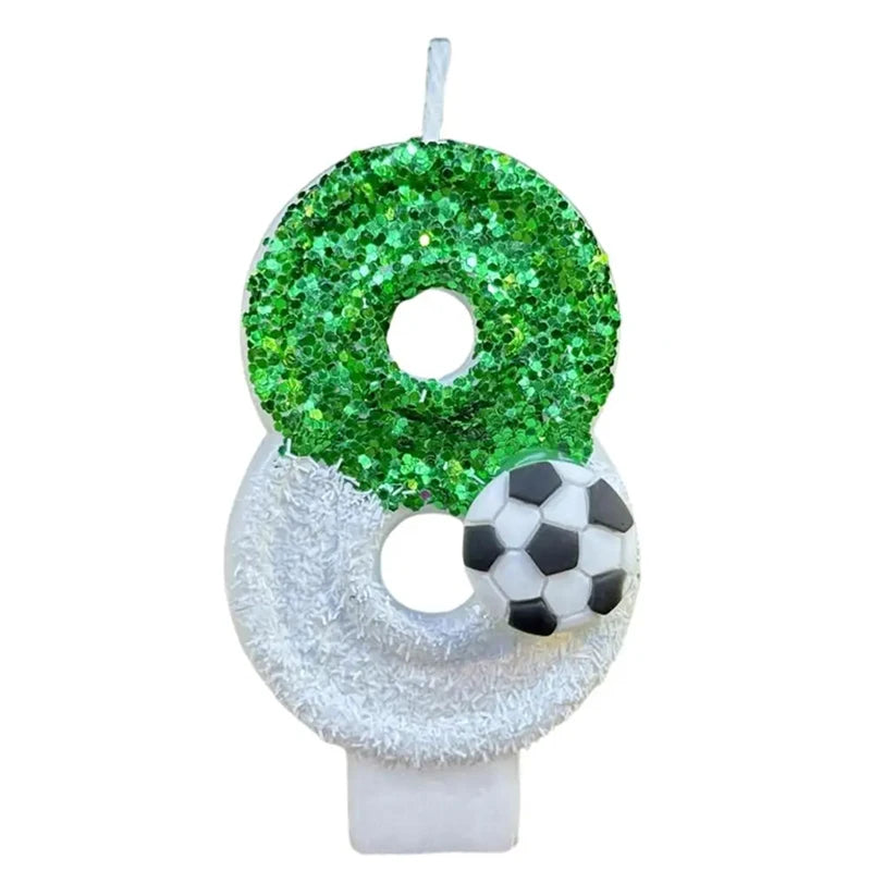 Soccer Number Birthday Candles – Green Glitter Cake Toppers for Kids Parties