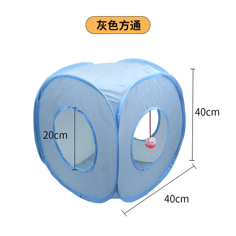 Collapsible Grey Cat Tunnel – Interactive Crinkle Toy for Pet Playtime