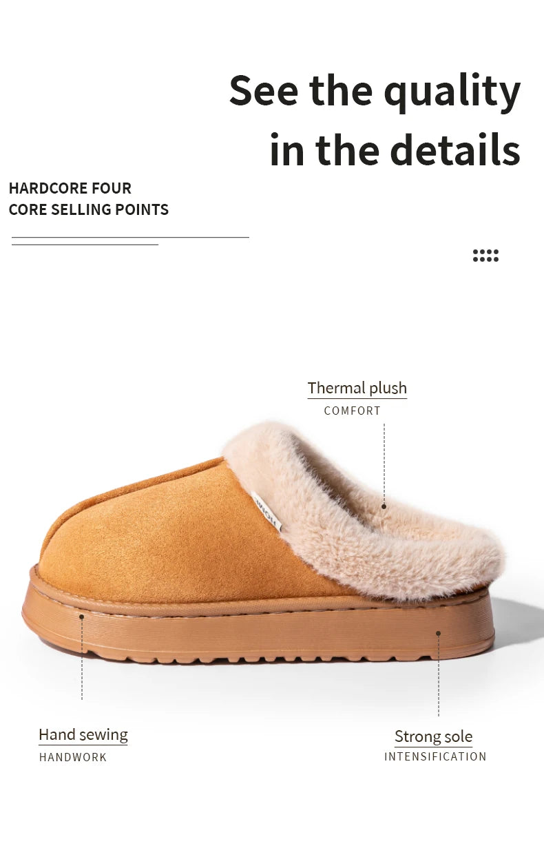 Fluffy Fur-Lined Slippers – Anti-Slip Thick Sole Winter Shoes for Indoor Home Use