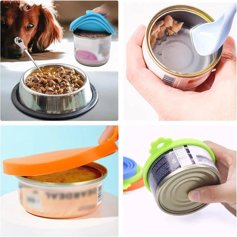 Silicone Pet Food Can Lids and Spoon – Airtight Seal for Dog and Cat Storage