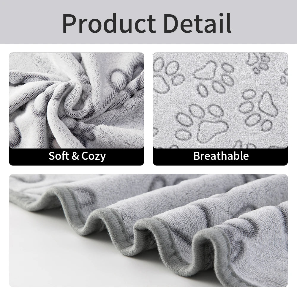 Plush Dog Paw Print Blanket – Soft Flannel Pet Mat for Dogs and Cats