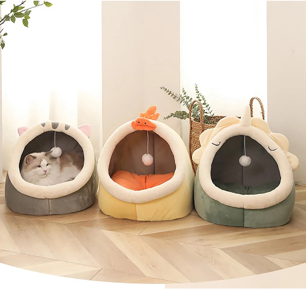 Foldable Cave Cat Bed – Washable Plush Sleeping Mat for Small Pets