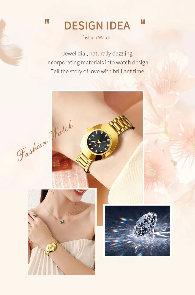 Oval Stainless Steel Women’s Watch – 34mm Gold Diamond Dress for Banquet