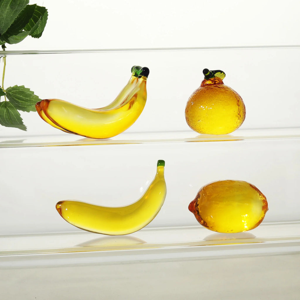 Hand Blown Glass Figurine – Yellow Crystal Fruit Paperweight for Home Decor