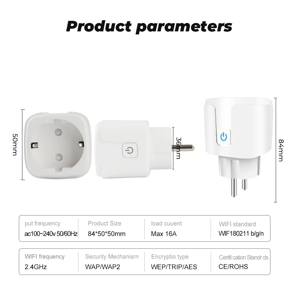 WiFi Smart Plug – 16A Power Monitor Outlet for Smart Home Automation
