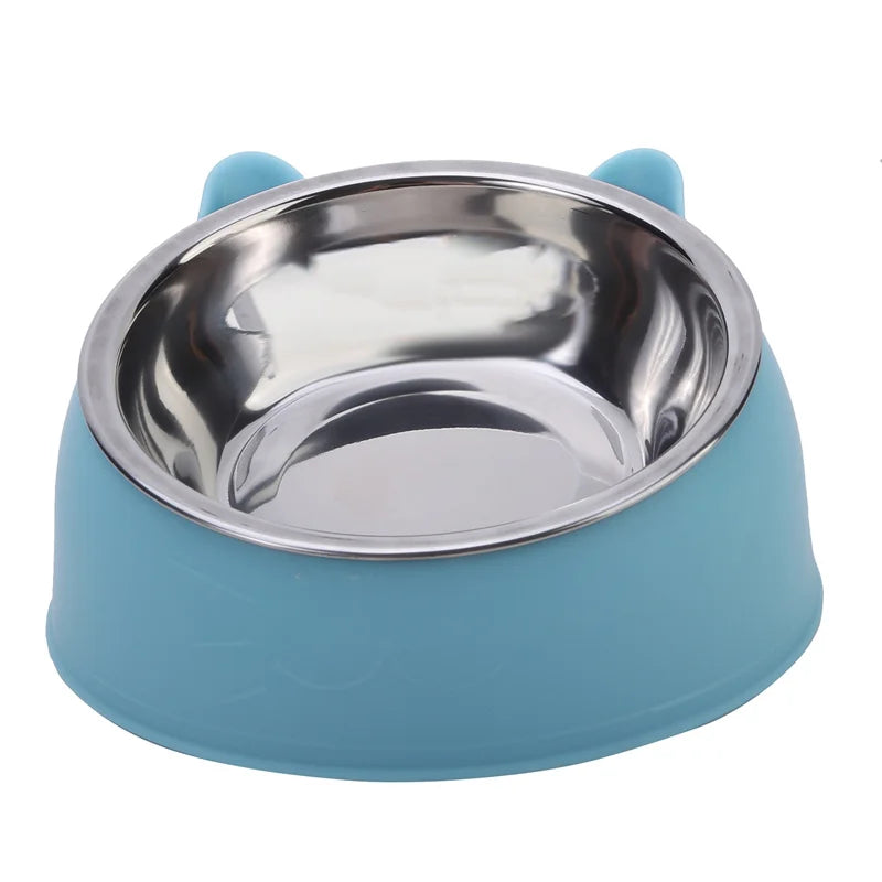 Stainless Steel Inclined Cat Bowl – Ergonomic Pet Food Feeder for Cats and Dogs