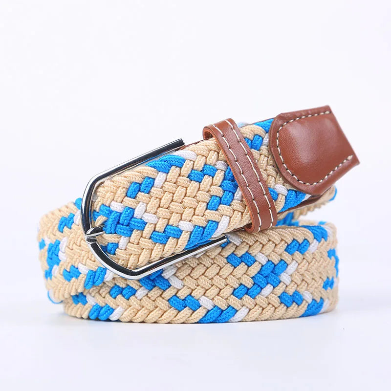 Woven Elastic Canvas Belt – Stretch Braided Buckle Strap for Casual Jeans