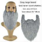 Gray large fake beard on mannequin and display, costume accessory, synthetic whiskers