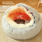 Semi-Enclosed Plush Pet Bed – Warm Winter Shell Nest for Cats and Small Dogs