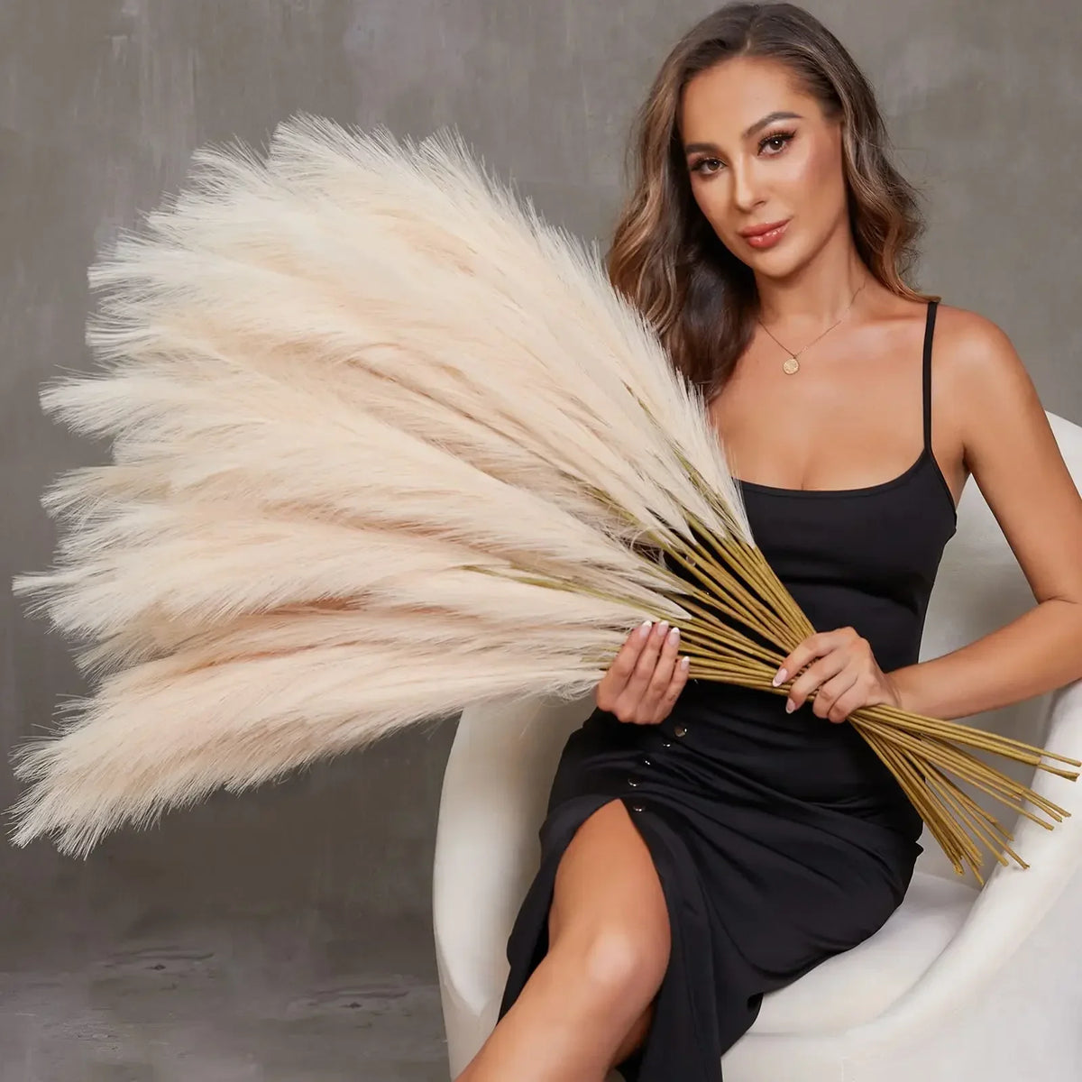 Faux Pampas Grass Decor – 39-inch Fluffy Reed Bouquet for Boho Home Wedding