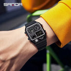Square Stainless Steel Digital Watch – Temperature Gauge for Men's Sports