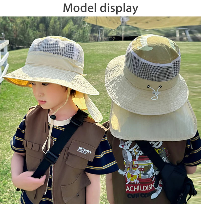Kids Sunshade Fishing Hat – Breathable Wide Brim Shawl for Outdoor Summer