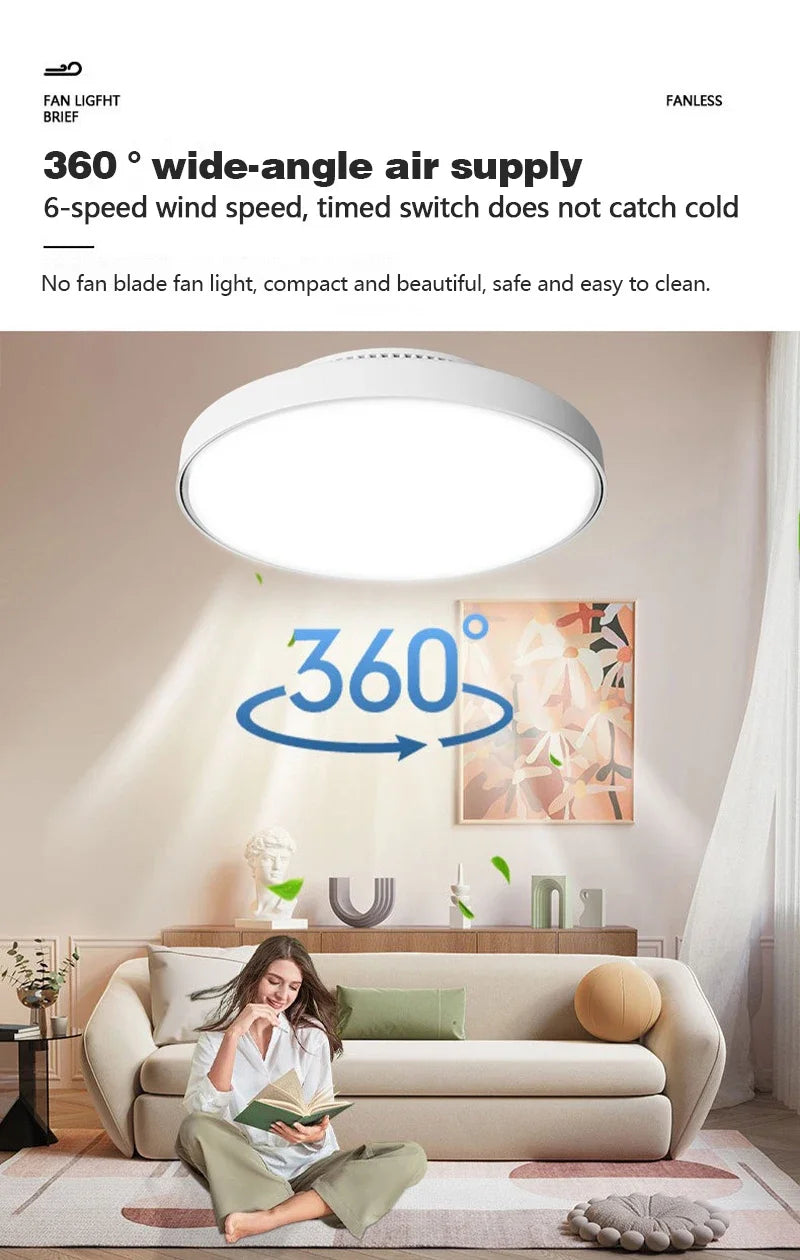 Bladeless Ceiling Fan Light – 6-Speed Remote Dimmable Fixture for Home Decor