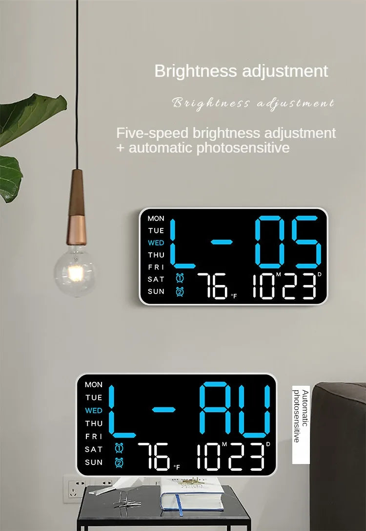 LED Digital Wall Clock – Temperature and Date Display for Home Office