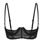 Wetlook Leather Push Up Bralette – Underwire Lace Lingerie for Sexy Cosplay