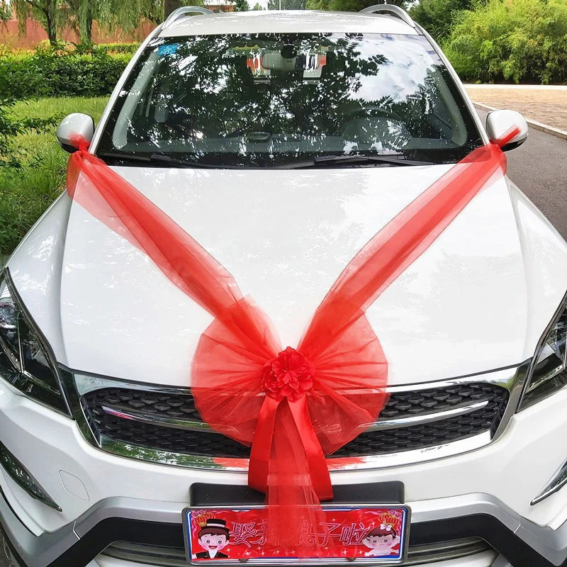 Silk Flower Wedding Car Decoration Kit – Floral Ribbons for Bridal Vehicles