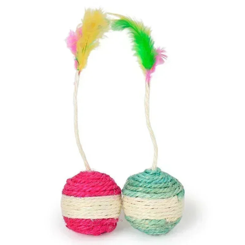 Sisal Scratching Ball Toy – Interactive Feather Kitten Trainer for Pet Play