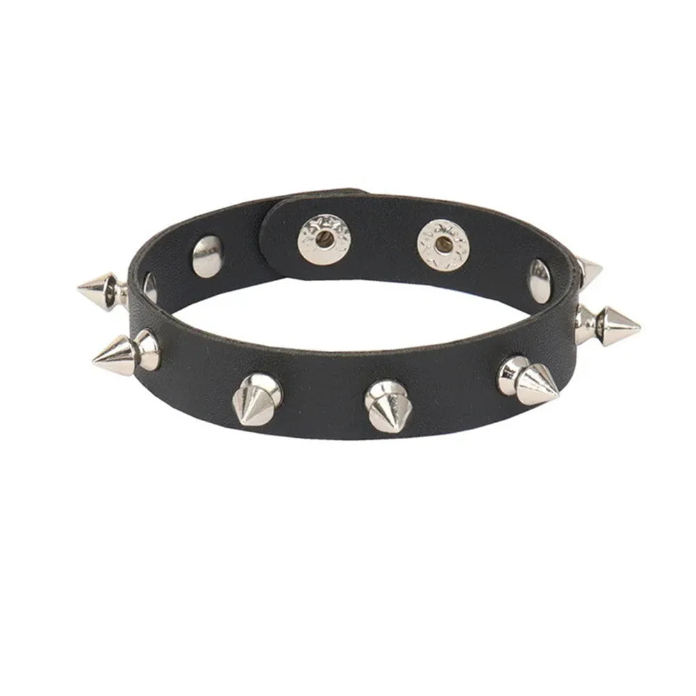 Studded Faux Leather Cuff Bracelet – Adjustable Spike Rivet Punk Cosplay