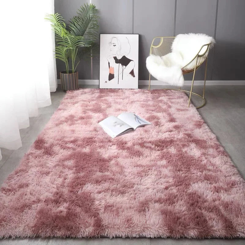 Plush Gray Area Rug – Fluffy Anti-Slip Velvet Carpet for Living Room Decor
