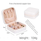 Leather Double Jewelry Box – Zippered Grid Organizer for Travel Storage