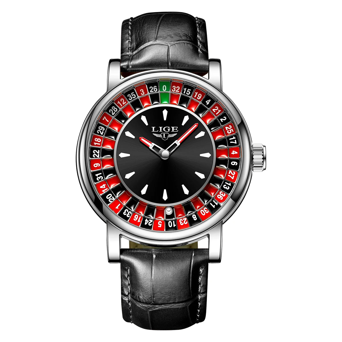 LIGE Roulette Quartz Watch – Luxury Leather Wristwatch for Men Gifts