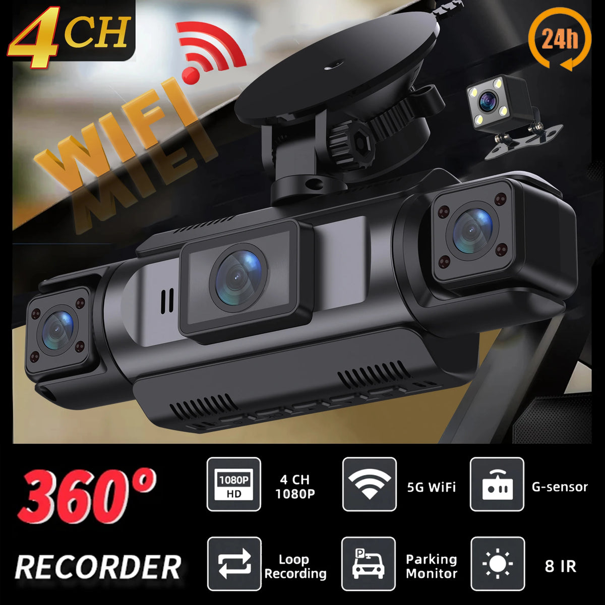 4 Channel Dash Cam – Full HD Night Vision Camera for Vehicle Security