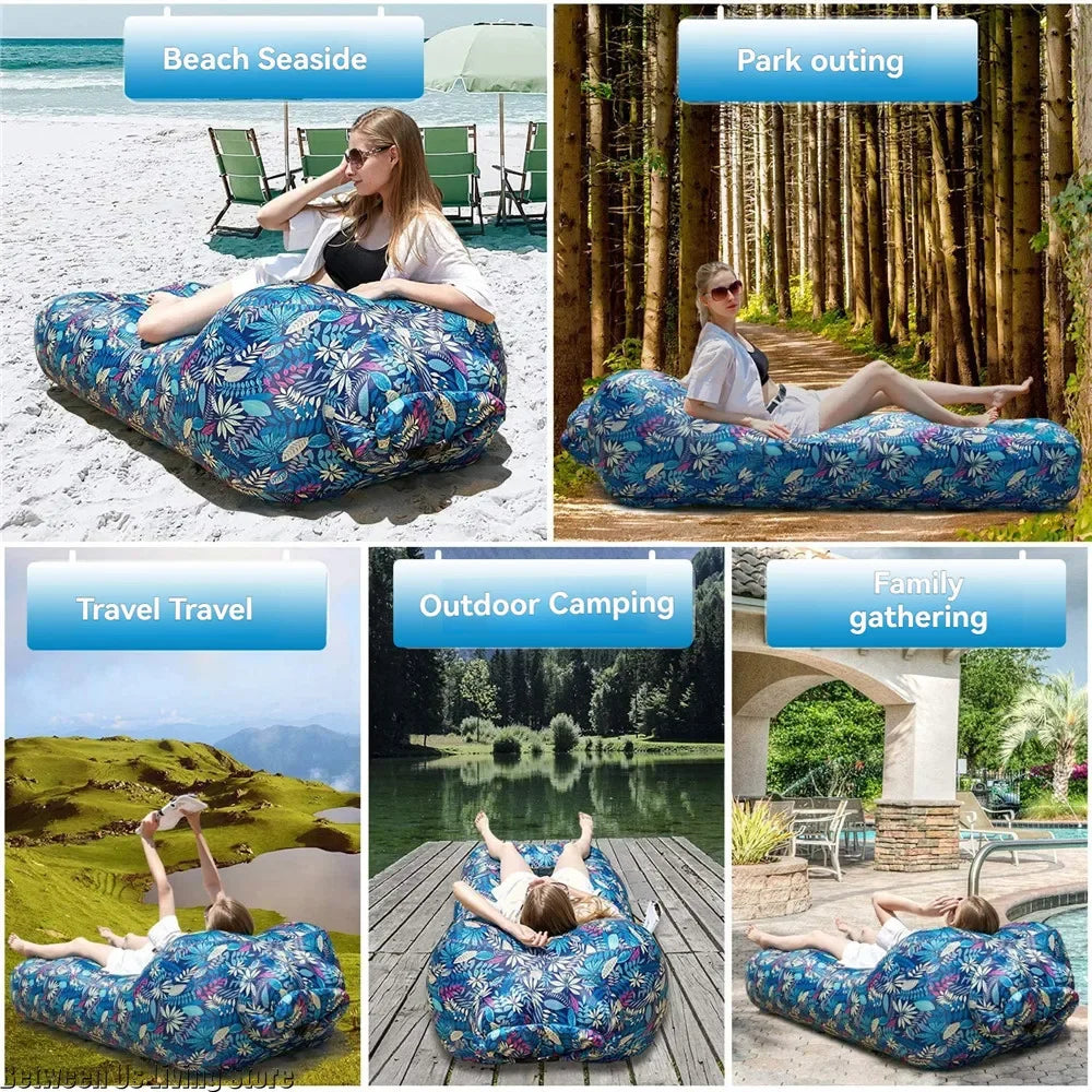 Inflatable Sofa Bed – Extra Wide Non-Roll Air Lounger for Beach and Garden
