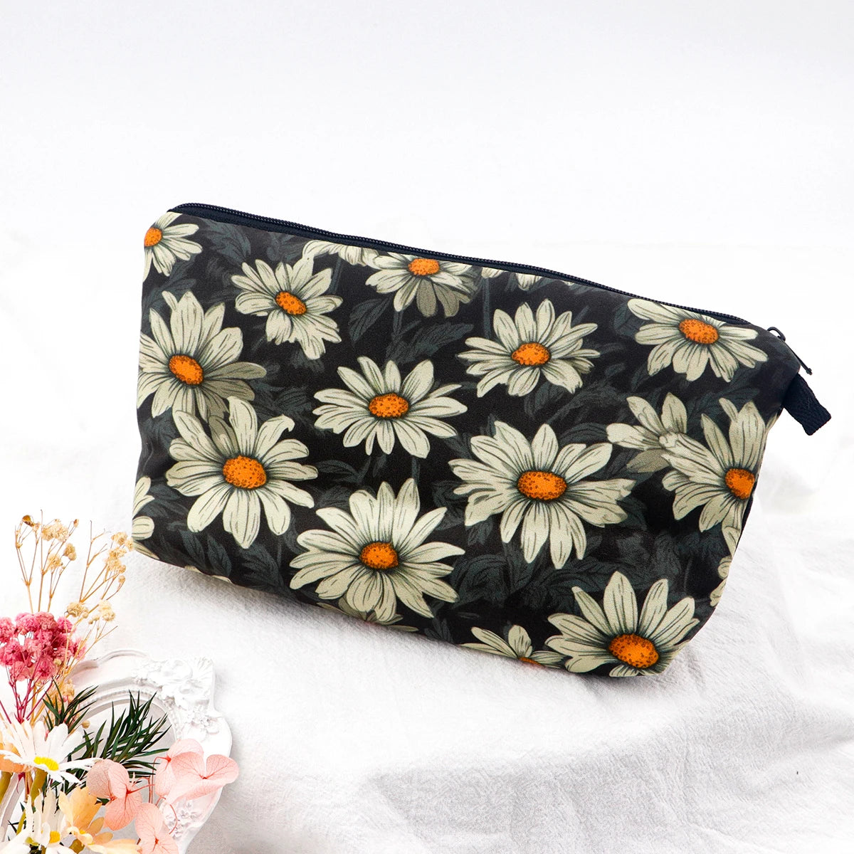 Floral Zipper Makeup Bag – Portable Travel Cosmetic Organizer for Women
