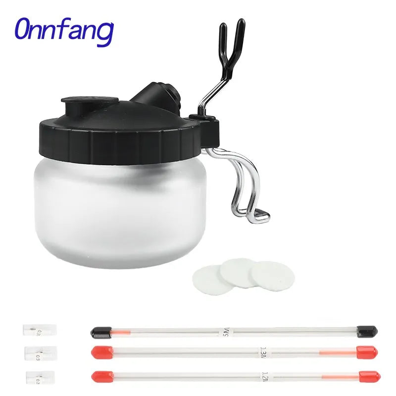 Airbrush Cleaning Pot – Glass Jar Set with Needles and Brushes